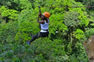 Zip lining at Griffin Falls, Mabira Forest 